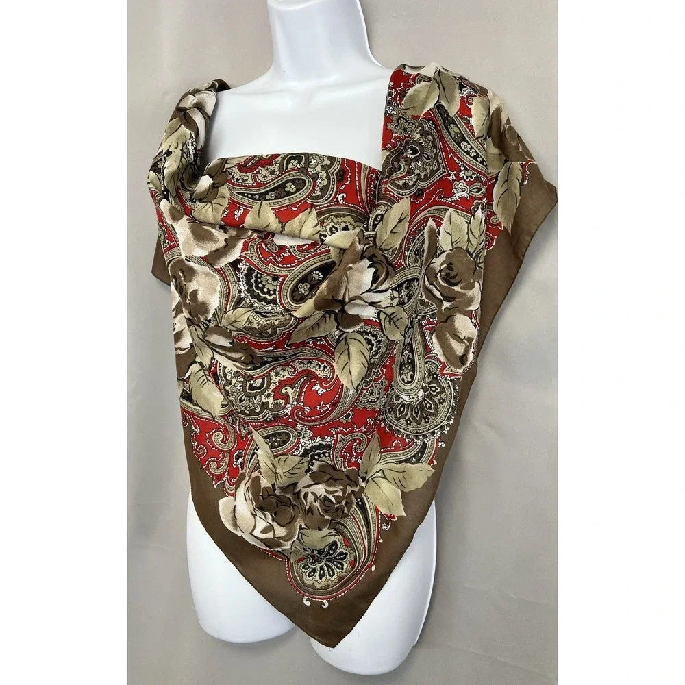 Vintage Made In‎ Italy Scarf Polyester Floral Multicolor 30